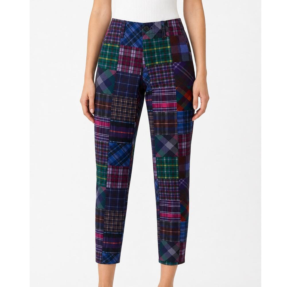 Teddy Fresh Women's Patchwork Plaid Cotton Pants Size 26 Preppy Streetwear Boho